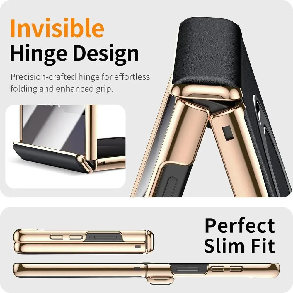 YOOVEI For Galaxy Z Flip 6 Case Luxury Leather With Screen Protector